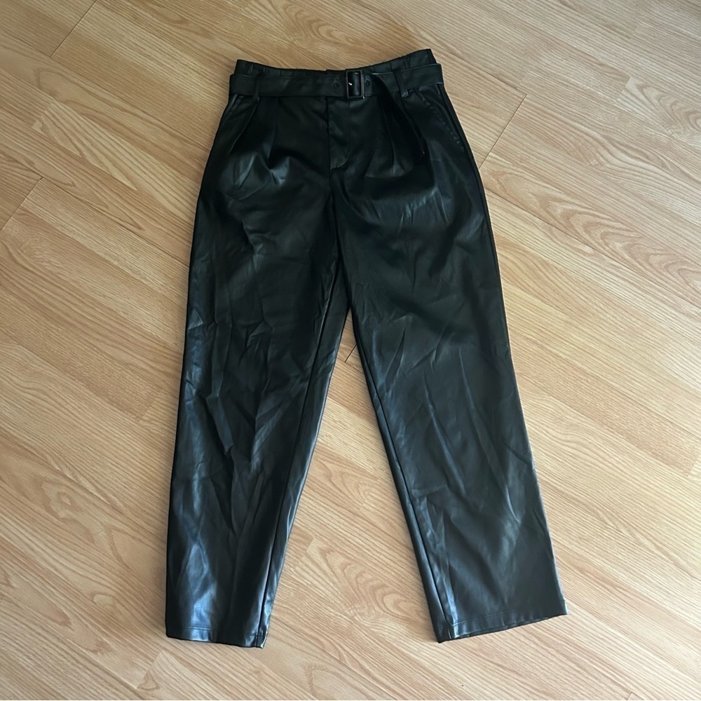 Who What Wear Black Faux Leather High Rise Belted Pants Women’s 2